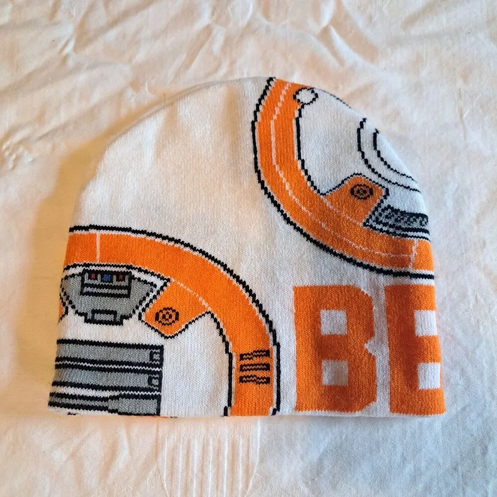 BB8 Star Wars White Orange Youth Beanie Winter Snow Hat Unisex One Size